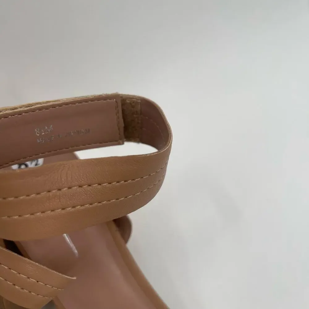 LINEA PAOLO Heels Size 8.5 Emmie Tan Strappy Ankle Block Heel Heeled Sandal